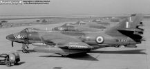 Number 43 squadron FGA9, XJ683 'L', heads a line-up on the Khormaksar pan shortly after the squadron's arrival from Cyprus in March 1963. A couple of months later, it made a wheels-up landing at Bahrain and the front fuselage was severely damaged by fire.