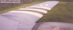 View over the top of port wing of the Midland Air Museum's FGA.6 (WV797). The red bit by the trailing edge is a control lock; definitely a remove-before-flight item!